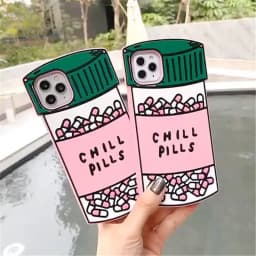 3D Cute Cartoon Chill Pills Case for iPhone 18 Pro Max/16/15/14/13/12/11 Medicine Bottle Soft Rubber Back Cover Funda iPhone 17
