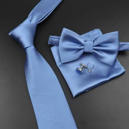 New Men's Tie Bowtie Set Luxury Business Worker Blue Black Solid Color Silk Polyester Jacquard Woven Necktie Suit Wedding Party