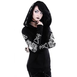 Irregular Black Punk Hoodie with Sheep Head and Moon Print Hoodie
