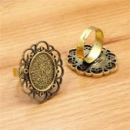 Fit 13*18mm 18*25mm Oval Cabochons Ring Blank Setting Bezel Base For DIY Making Accessories Pattern Glass 10pcs K06156