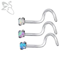 ZS 3-5pcs/Lot Stainless Steel Nose Stud Set Colorful Opal Nose Studs 3MM Nose Piercings L Shape Nostril Piercing Jewelry 20G