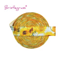 BRISTLEGRASS 2 Yard 5/8" 15mm Fox Dog Cat Rose Flower Floral Print FOE Fold Over Elastic Spandex Band Hair Tie Dress Sewing Trim