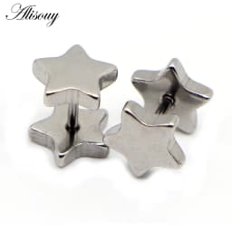 Alisouy 2pcs New Unisex Stainless Steel Barbell Ear Stud Classic Five-Pointed Star Earrings Screw Back Ear Piercing Body Jewelry