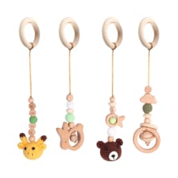 4 Pcs Beech Wood Baby Play Gym Frame Newborn Activity Fitness Rack Hanging Pendants Toys Crochet Rattle Teether Kids Room Decor