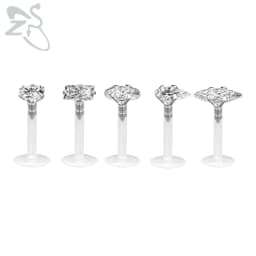 ZS 5Pcs/lot 16G Clear Bioflex Lip Labret Piercing Set Crystal Monroe Lip Stud Star Heart Ear Tragus Helix Cartilage Piercings