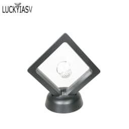 Black White Plastic Suspended Floating Display Case Earring Coin Gems Ring Jewelry Storage Pet Membrane Stand Holder Box 7*7*2cm