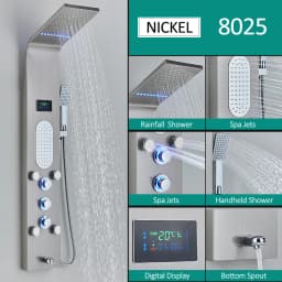 Black Nickel LED Shower Panel Six Functions Shower Column Rain Waterfall Shower Massage Spa Jets Tub Shower With Bidet Bath Taps