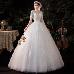 High Neck Wedding Dress 2024 Luxury Three Quarter Sleeve Lace Up Ball Gown Vestido De Noiva Plus Size Customized