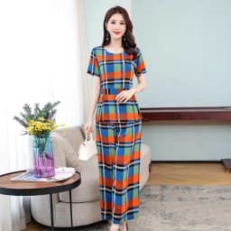 UHYTGF Cotton Silk 2 Pieces Sets Women's Summer Suit Fashion 5XL Loose Size Thin Two-Piece Sets Short Tops+Pants Tracksuit 1427