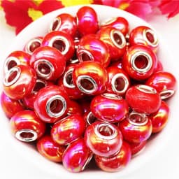 10Pcs Pink Color Smooth Surface European Resin Murano Large Hole Spacer Beads Charms for Bracelet DIY Craft Bracelet Necklace