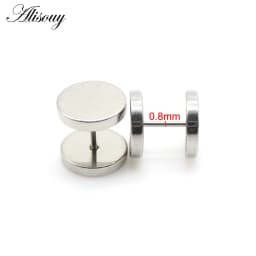 Alisouy 2pcs Gothic Stainless Steel Barbell Round Stud Earrings For Women Men Dumbbell Pierceing Earrings Punk Fashion Jewelry
