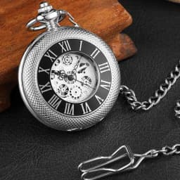 Pocketwatch Silver Roman Numerals Antique Hand Wind Mechanical Pocket Watch Skeleton Steampunk Unique Gear Men Women Top