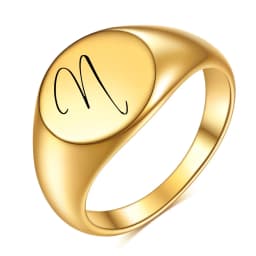 Customized Women Initial Letter Stamp Signet Ring Chunky Round Top Stainless Steel Bague Fashion Jewelry Wholesale
