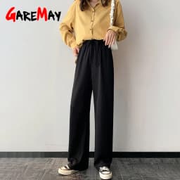 Slacks Women's Loose Summer Pants Soft Ice Silk Ankle-Length Black Wide Leg Pants Grey Khaki Women High Waisted Trousers
