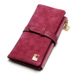 Vintage Women Long Standard Wallets Purse Fold Drawstring Nubuck Leather Zipper Suede Bag Female Simple Design Clutch Handbags