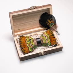 EASTEPIC Handmade Feather Bow Tie Brooch Wooden Box Set Men's Exquisite Accessories for Wedding Party Birthday Gift Necktie
