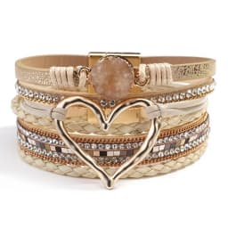 Amorcome Fashion Braided Leather Wrap Bracelets Bangles Multilayer Resin Stone Hollow Heart Charm Bracelets Women Gift Pulseira