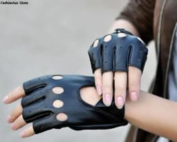 Unisex Fingerless Driving PU Leather Gloves Black Red White Motor Punk Cool Rivet Sexy Disco Dancing Rock-and-roll