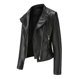 2022 New Spring Autumn PU Leather Jacket Women Slim Fit Short Coat Solid Long Sleeve Ladies Outwear