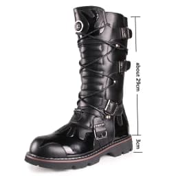Genuine Leather Men's Motorcycle Boots Knee High Punk Tactical Tactical Boots Winter Snow Boots New Male Rock Half Boots