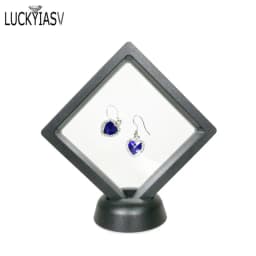 Black White Plastic Suspended Floating Display Case Earring Coin Gems Ring Jewelry Storage Pet Membrane Stand Holder Box 7*7*2cm