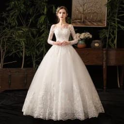 Vestido Noiva White Full Sleeve Wedding Dress With Train Princess Luxury Wedding Dress Robe De Mariee Plus Size Customized
