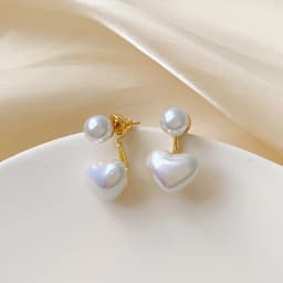 Korean New Asymmetric Red Heart Stud Earrings For Women Creative Hollow ECG Tassel Zircon Pearl Earrings Party Jewelry Gift