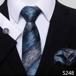 Newest Style Holiday Present 100% Silk Tie Pocket Squares Cufflink Set Necktie Men Dark Blue Wedding Accessories Office Cravat