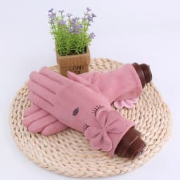 Winter Female Single Layer Warm Cashmere Full Finger Button Cycling Mittens Women Suede Leather Touch Screen Driving Gloves J23