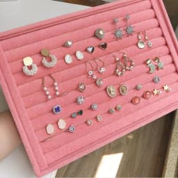 Pink Velvet B/M/S Necklace Earrings Storage Box Showcase Jewellery Stand Holder Ring Jewelry Display Organizer Case Tray Holder