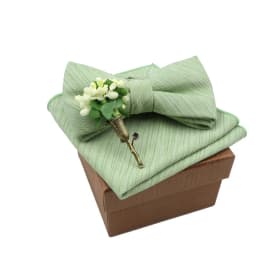 Solid Color Cotton Bowtie Handkerchief Flower Brooch Set For Men Women Party Wedding Blue Pink Green Bowties Novelty Ties Gift