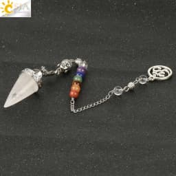 CSJA Natural Stone Cone Pendulums Crystal 3D Buddha 7 Chakras Chain Reiki Pendulum for Dowsing Pendule Radiestesia Pendulo G251