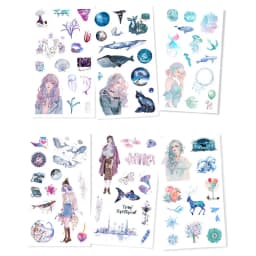 6 sheets/pack Kawaii Washi Decorative Stickers Label Scrapbooking Cute Whale Flower Girls Stationery Stickers DIY Diary Album