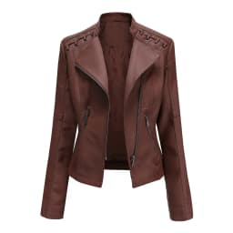 Short Brown Women's Purple Long Sleeve PU Coat, Fashion Motorcycle Women Leather Jacket, Autumn Black Lady's Jaqueta