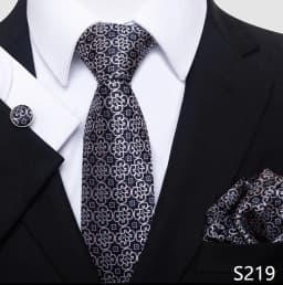Newest Style Holiday Present 100% Silk Tie Pocket Squares Cufflink Set Necktie Men Dark Blue Wedding Accessories Office Cravat