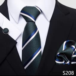Newest Style Holiday Present 100% Silk Tie Pocket Squares Cufflink Set Necktie Men Dark Blue Wedding Accessories Office Cravat
