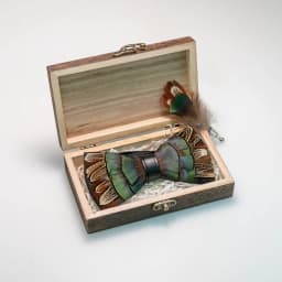 EASTEPIC Handmade Feather Bow Tie Brooch Wooden Box Set Men's Exquisite Accessories for Wedding Party Birthday Gift Necktie