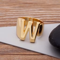 Trendy Hollow A-Z Letter Gold Color Adjustable Opening Ring Initials Name Alphabet Female Chunky Wide Party Wedding Jewelry