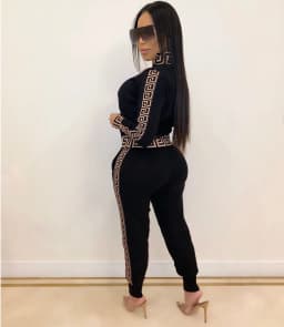 2025 y2k Tracksuit Women Elegant Two -Pieces Suit Sets Female Stylish Plus Size Greek Fret Print Coat & Pant Sets jogging femme