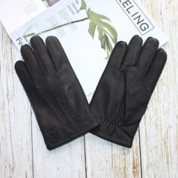 Men's new deerskin gloves touch screen hand sewn stylish corrugated wool knit lined warm driving leather gloves