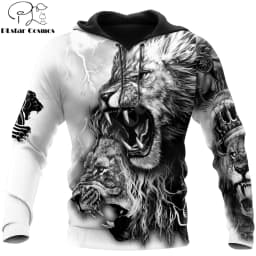 White Lion Tattoo 3D All Over Printed Men Autumn Hoodie Unisex Hooded Sweatshirt Zip Pullover Casual Streetwear KJ473