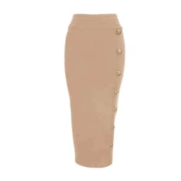 Spring New Women Bandage Skirts Elegant High Waist Midi Calf Gold Buttons Pencil Skirt High Street Office Lady Formal Clothing