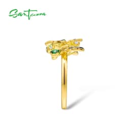SANTUZZA Silver Ring For Women 925 Sterling Silver Butterfly Gold Color Shiny Green Spinel Elegant Trendy Party Fine Jewelry