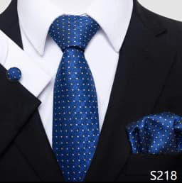 Newest Style Holiday Present 100% Silk Tie Pocket Squares Cufflink Set Necktie Men Dark Blue Wedding Accessories Office Cravat