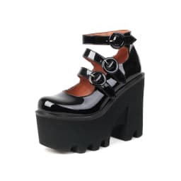 Three Rows Of Round Buckle Super High Wedges Sexy Women's Pumps Bright Patent Leather Super High Platform Women's High Heels