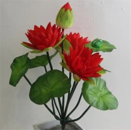 One Fake Lotus Flower Bunch Artificial Lotus with Green Frog Silk Water Lily 10 Stalks for Wedding Party Home Decorative Flowers