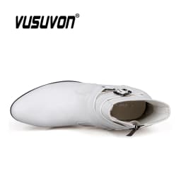 VUSUVON Fashion Men Spring Autumn Pointed Toe Height Increase Chelsea Ankle Boots Western High Top Casual Shoe PU Leather