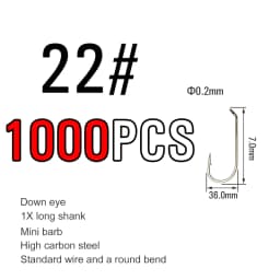ICERIO 500/1000PCS Fly Tying Hook High Carbon Steel Nymph Dry Wet Fishing Fly Hook Down Eye 1X Long Shank Round Bend