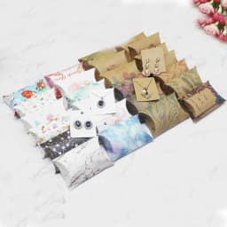 12/50pcs Beautiful Flower Pattern Pillow Shape Paper & Kraft Wedding Candy & Birthday Gift Storage Box Size 20X55X80mm