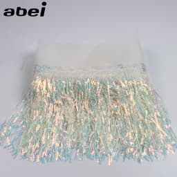 32cm 2yard Shining Mesh Fabric Lace Fringe Sequins Paillette Tassel Ribbon DIY Wedding Party Dance Dress Sewing Accessories